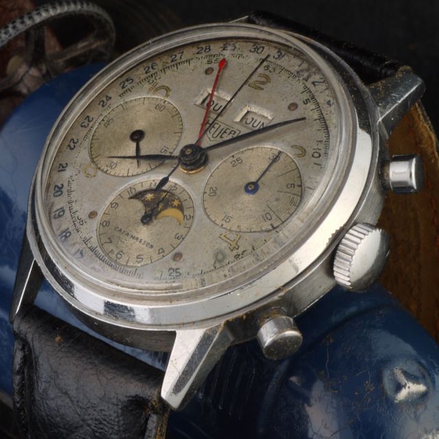 1951 heuer Dato-Compax  dial triple calendar and Moon phases